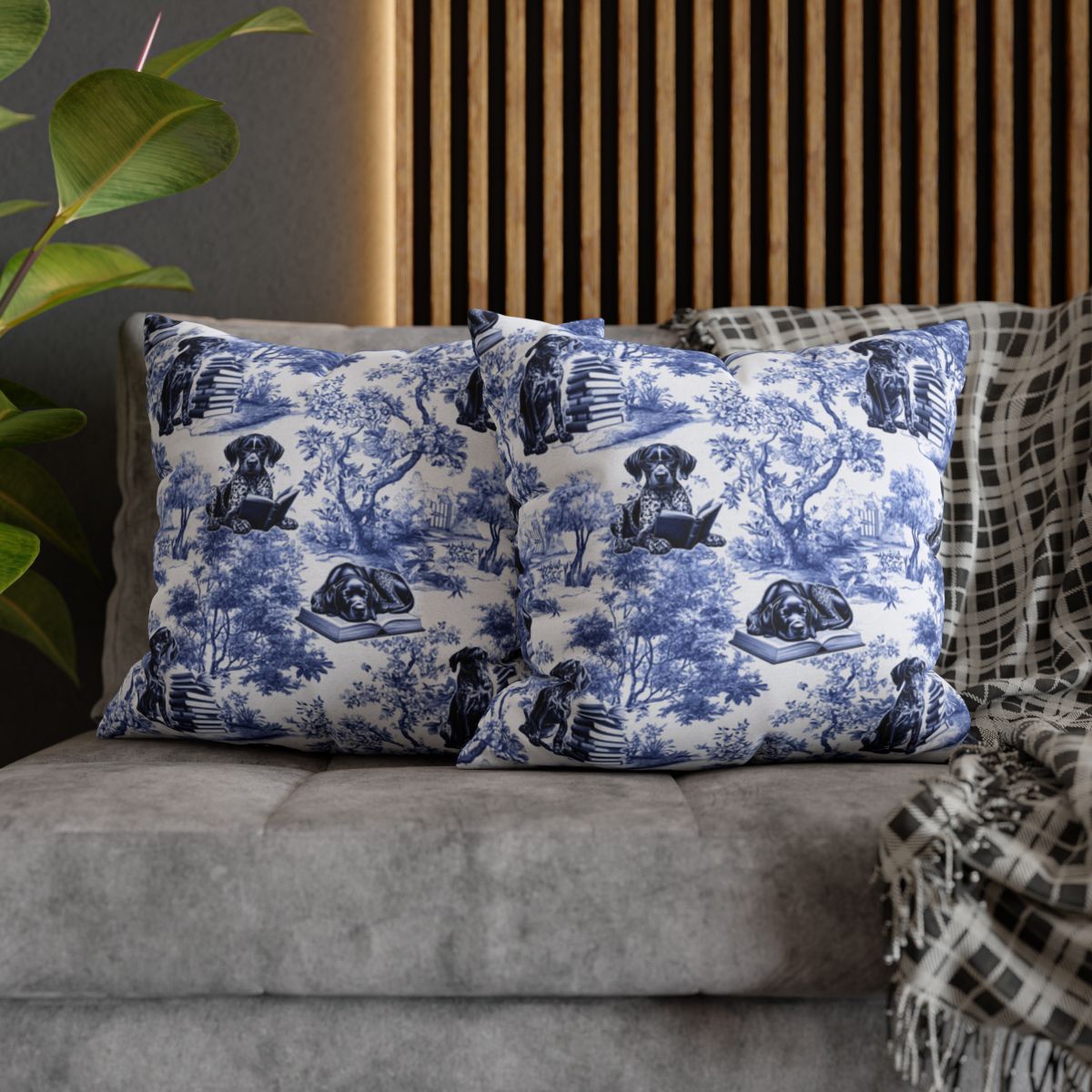 German Shorthaired Pointer Pillow - Toile Reading