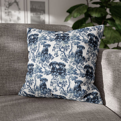 Doberman Puppy Pillow Cover - Blue Toile Pattern