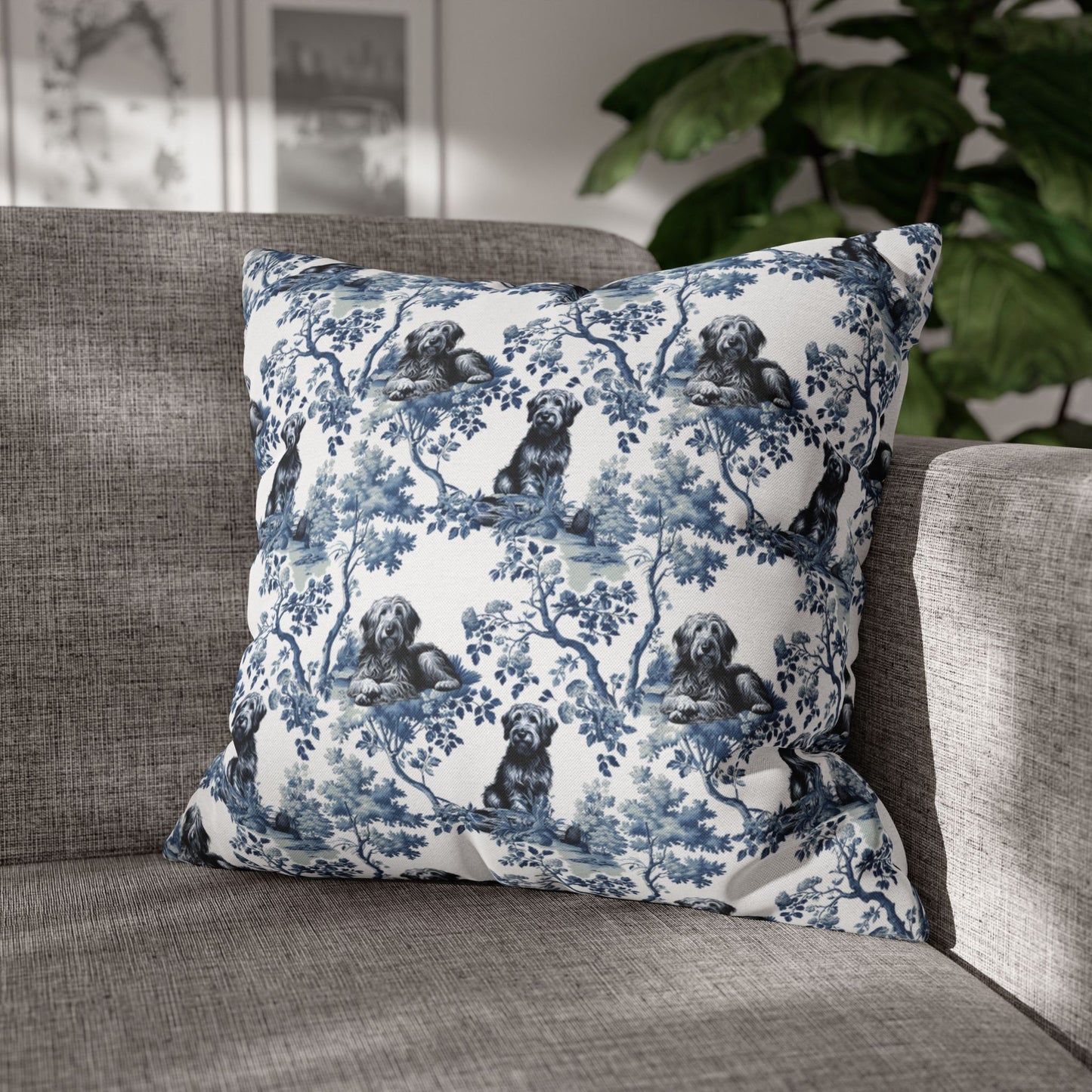 Otterhound Pillow Cover - Blue Toile Pattern