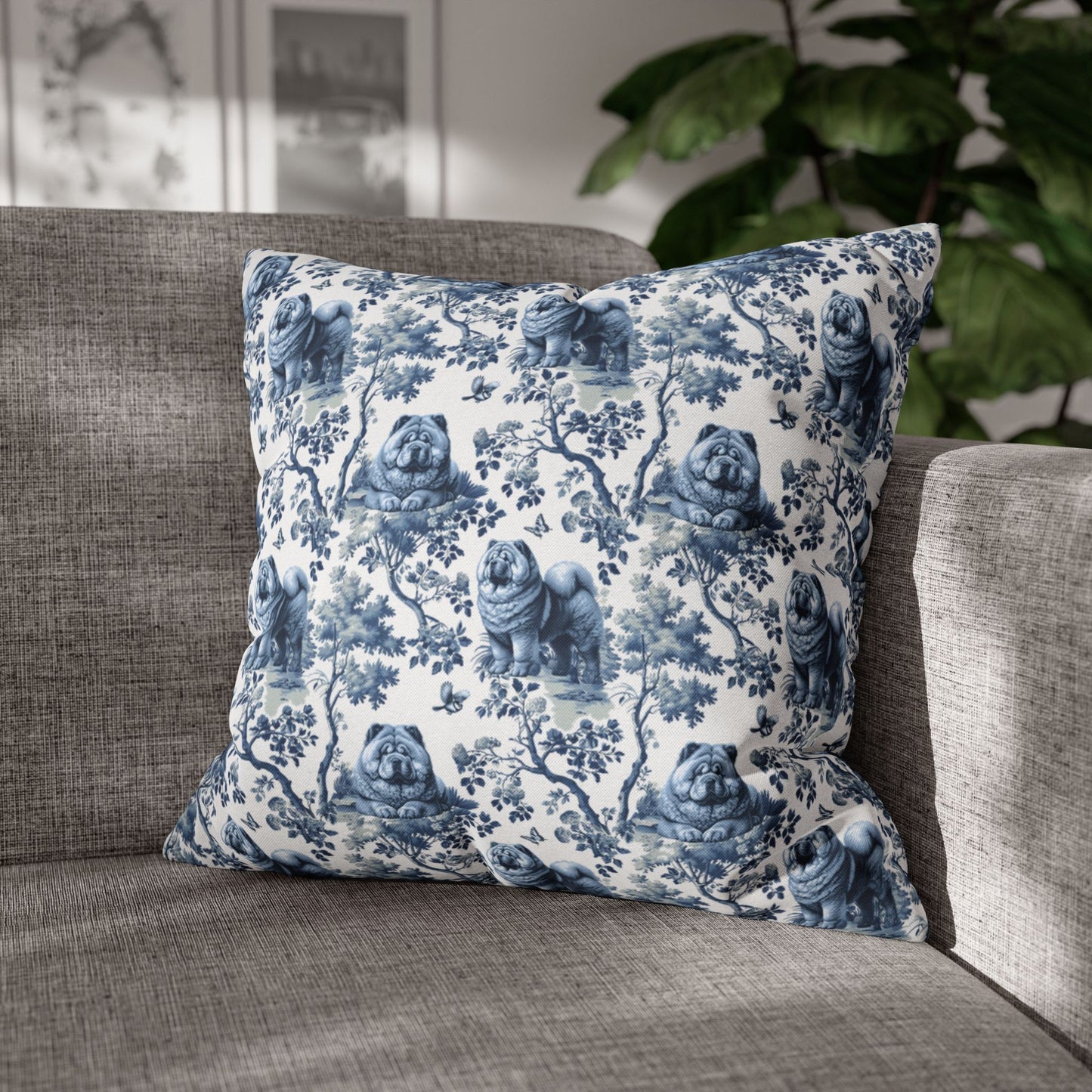 Chow Chow Pillow Cover - Blue Toile Pattern