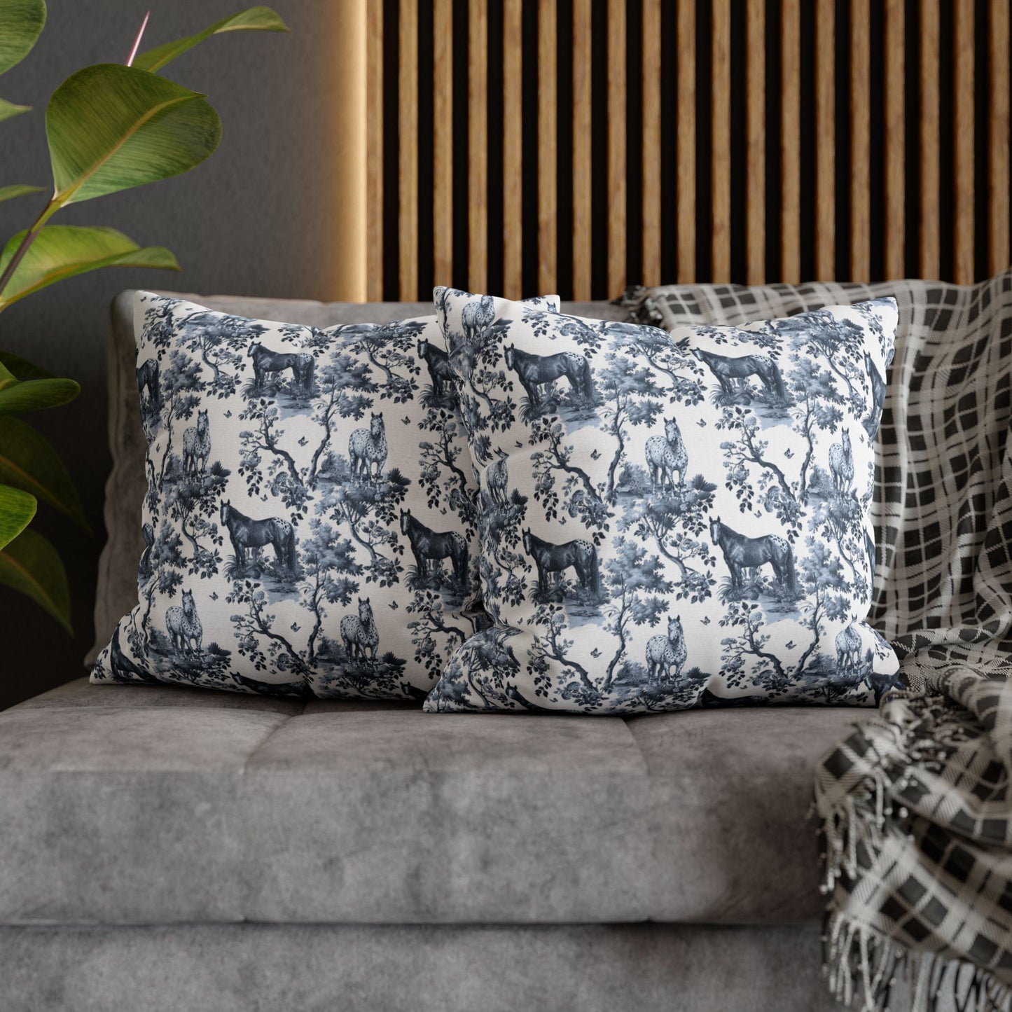 Appaloosa Horse Pillow Cover - Blue Toile Pattern