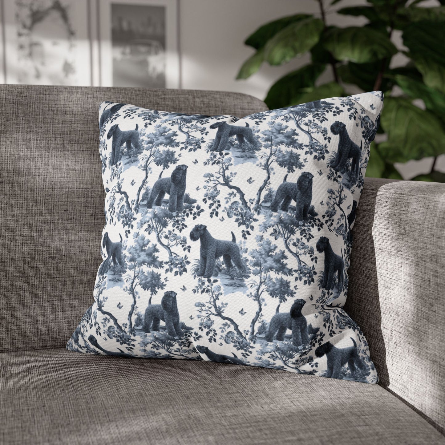Kerry Blue Terrier Pillow Cover - Blue Toile Pattern