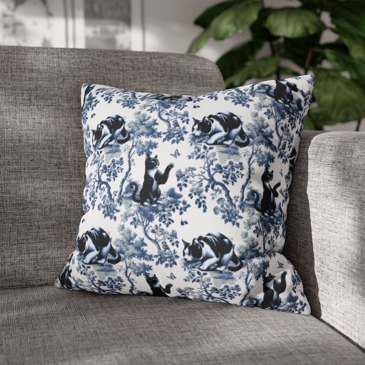 Tuxedo Cat Pillow Cover - Toile