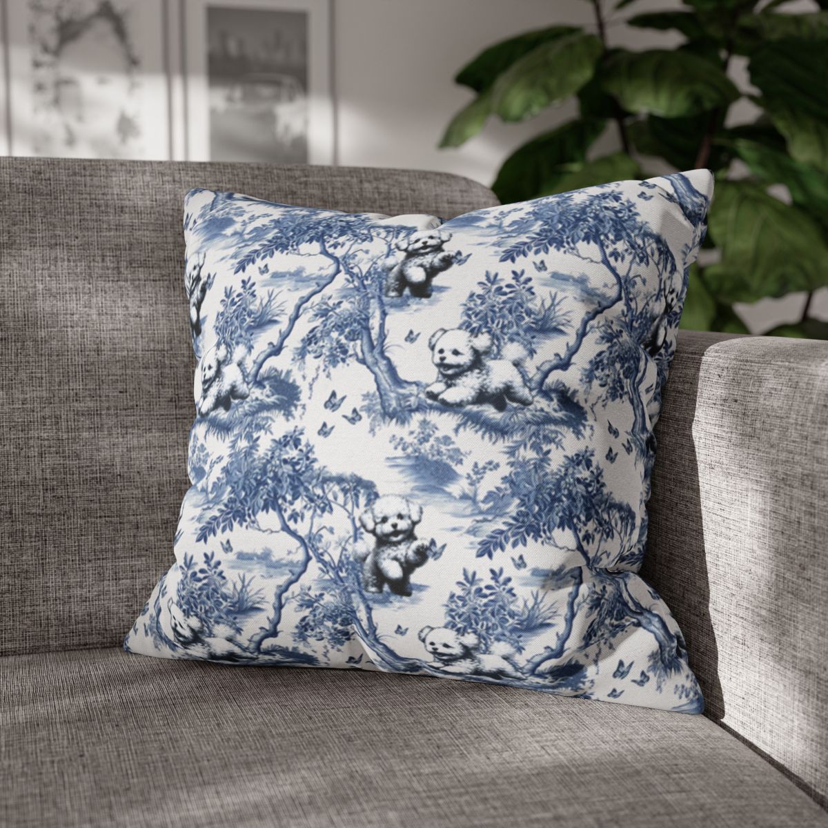 Bichon Frise Toile Pillow Cover - Toile