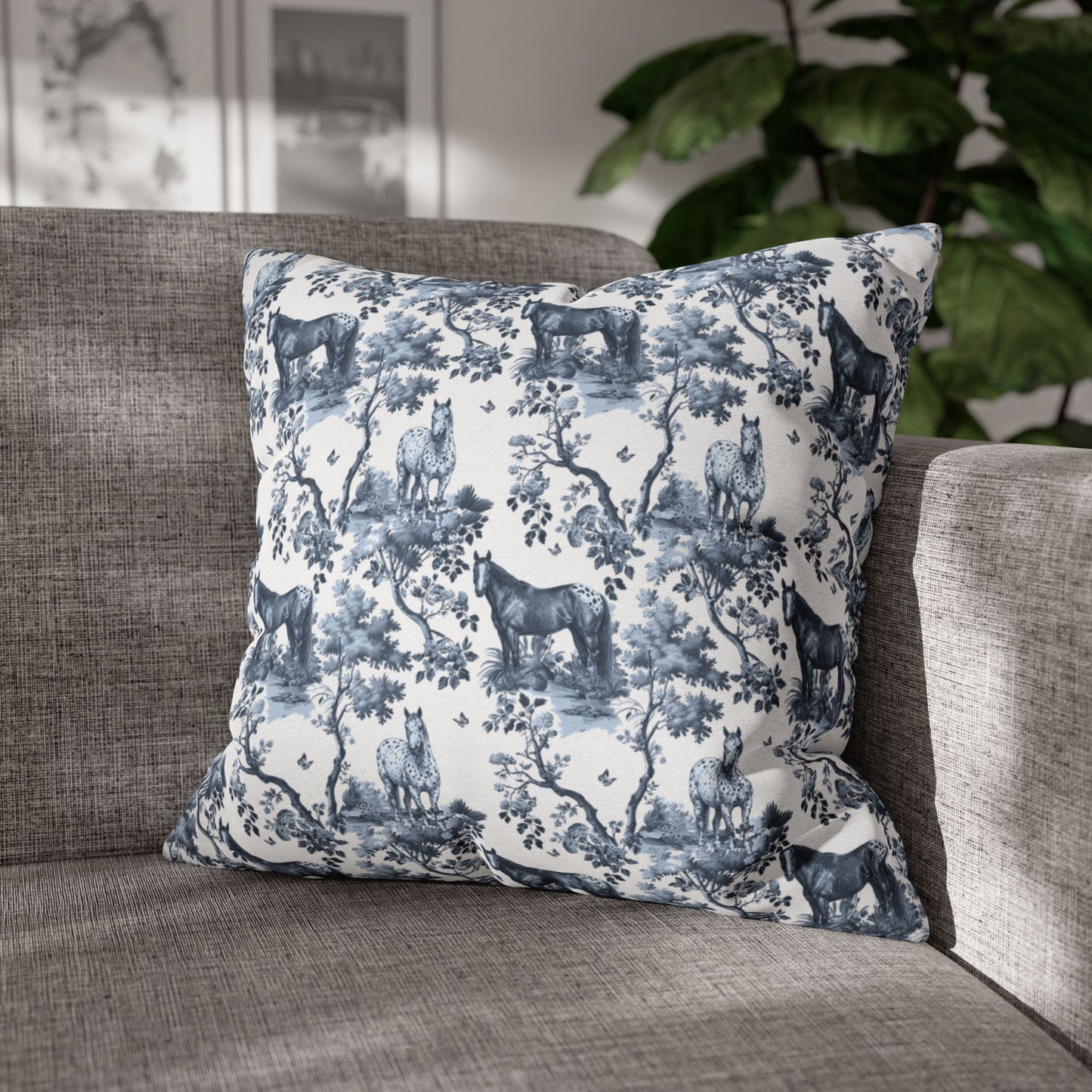 Appaloosa Horse Pillow Cover - Blue Toile Pattern
