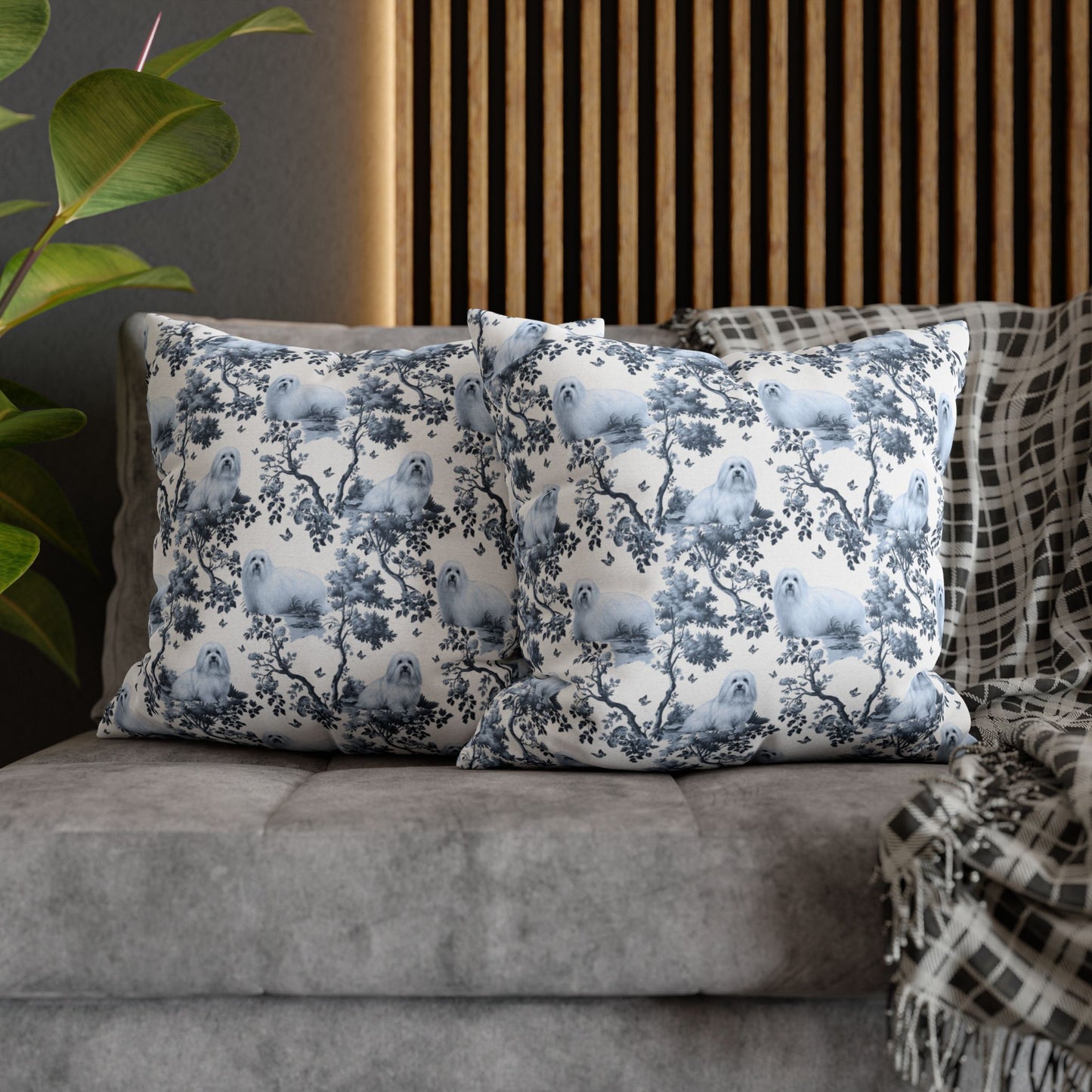 Coton de Tulear Pillow Cover - Blue Toile Pattern