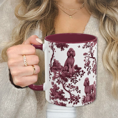 Standard Poodle cranberry toile 11 oz ceramic mug, left view