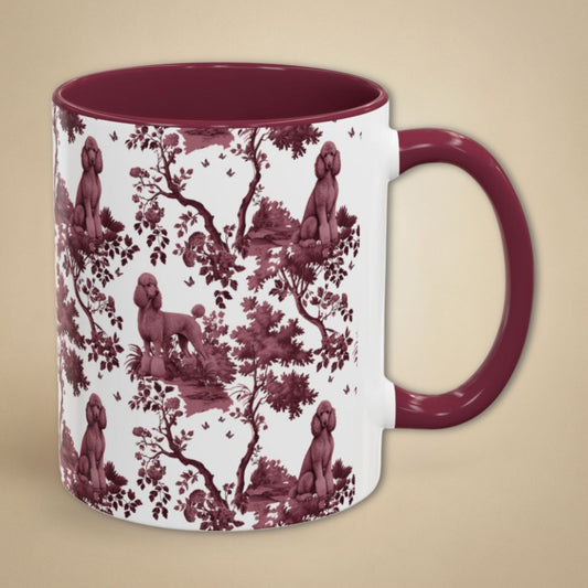 Standard Poodle petite cranberry toile 11 oz ceramic mug, right view