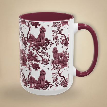 Standard Poodle petite cranberry toile 15 oz ceramic mug, right view