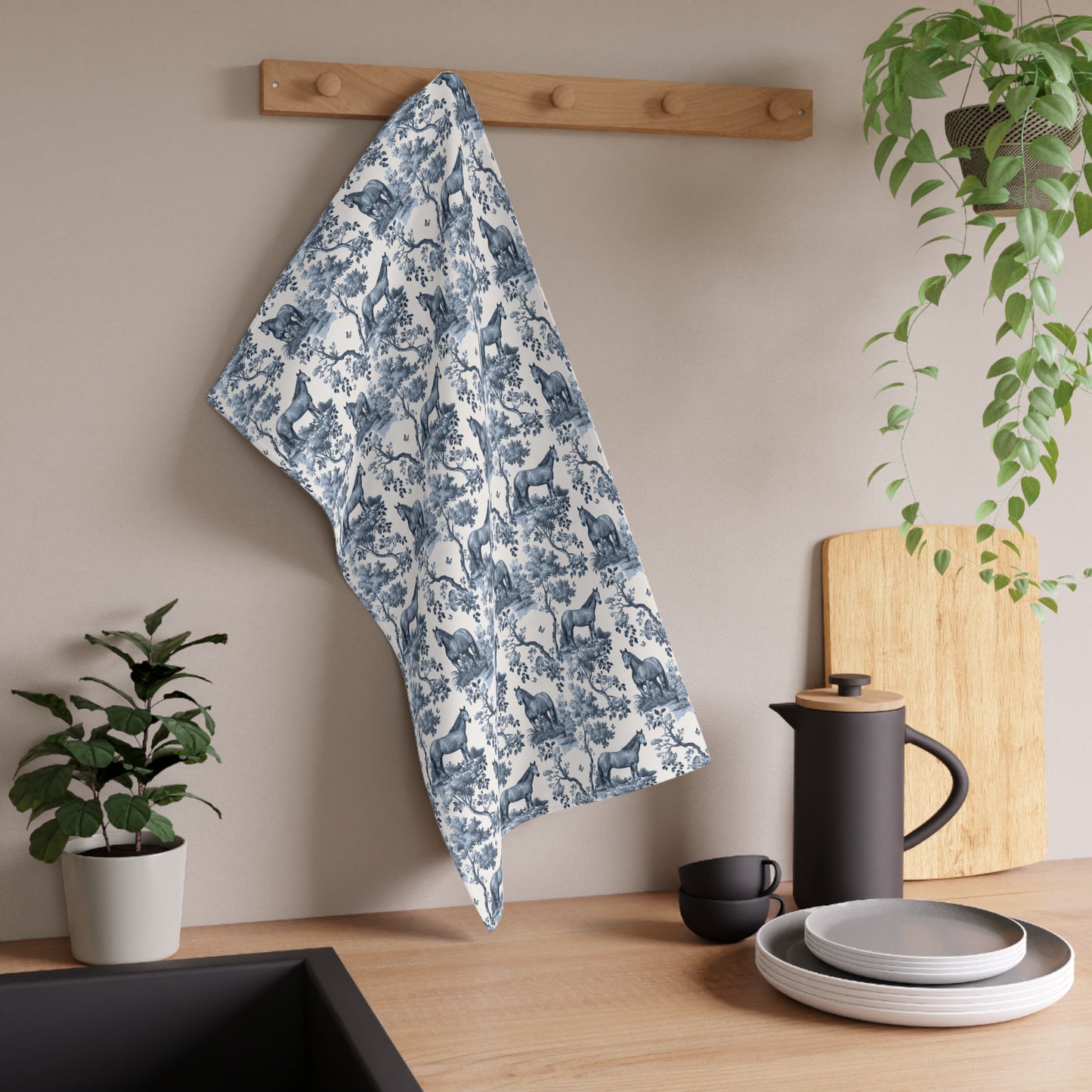 Quarter Horse Cotton Tea Towels - Toile Pattern