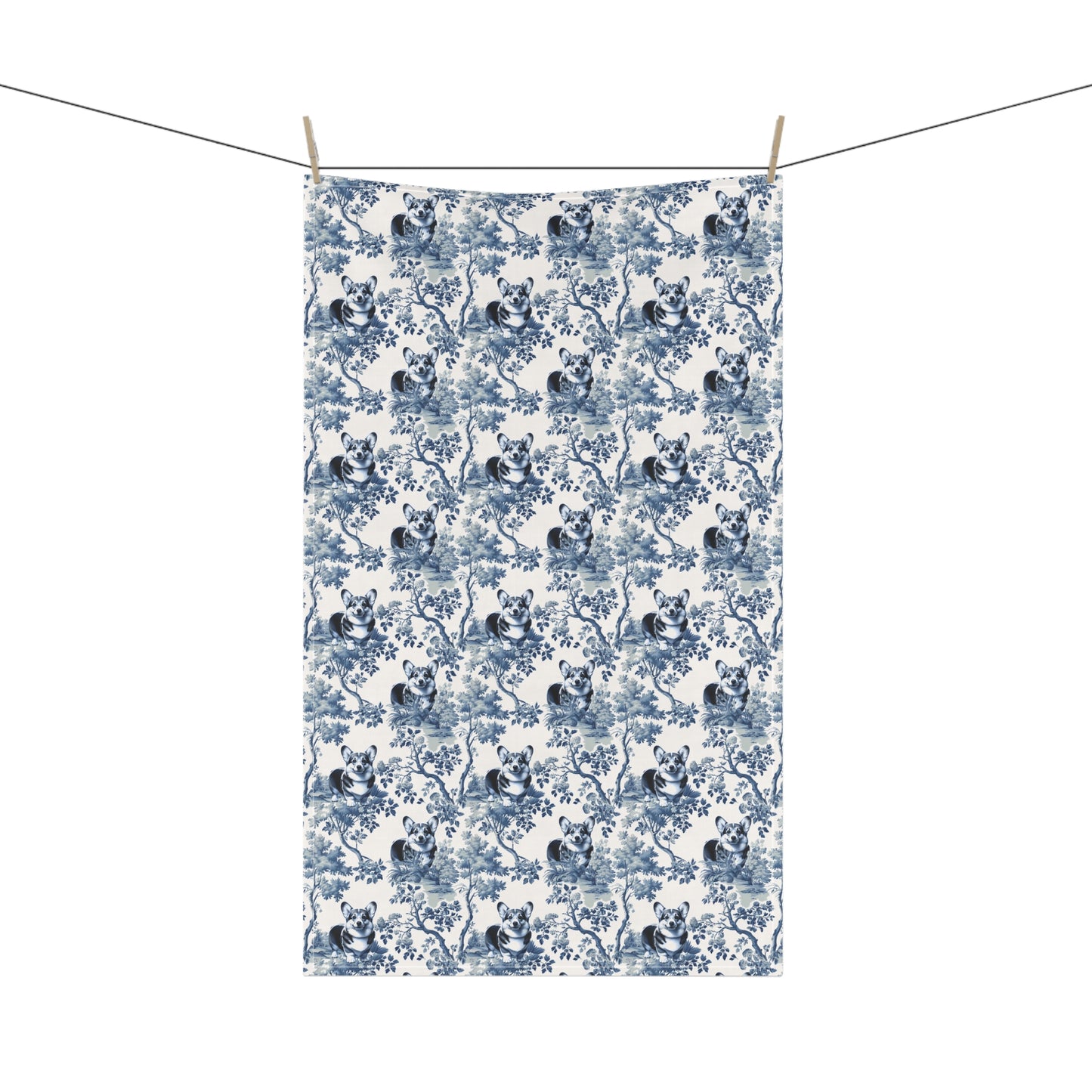 Pembroke Welsh Corgi Cotton Tea Towels - Toile Pattern