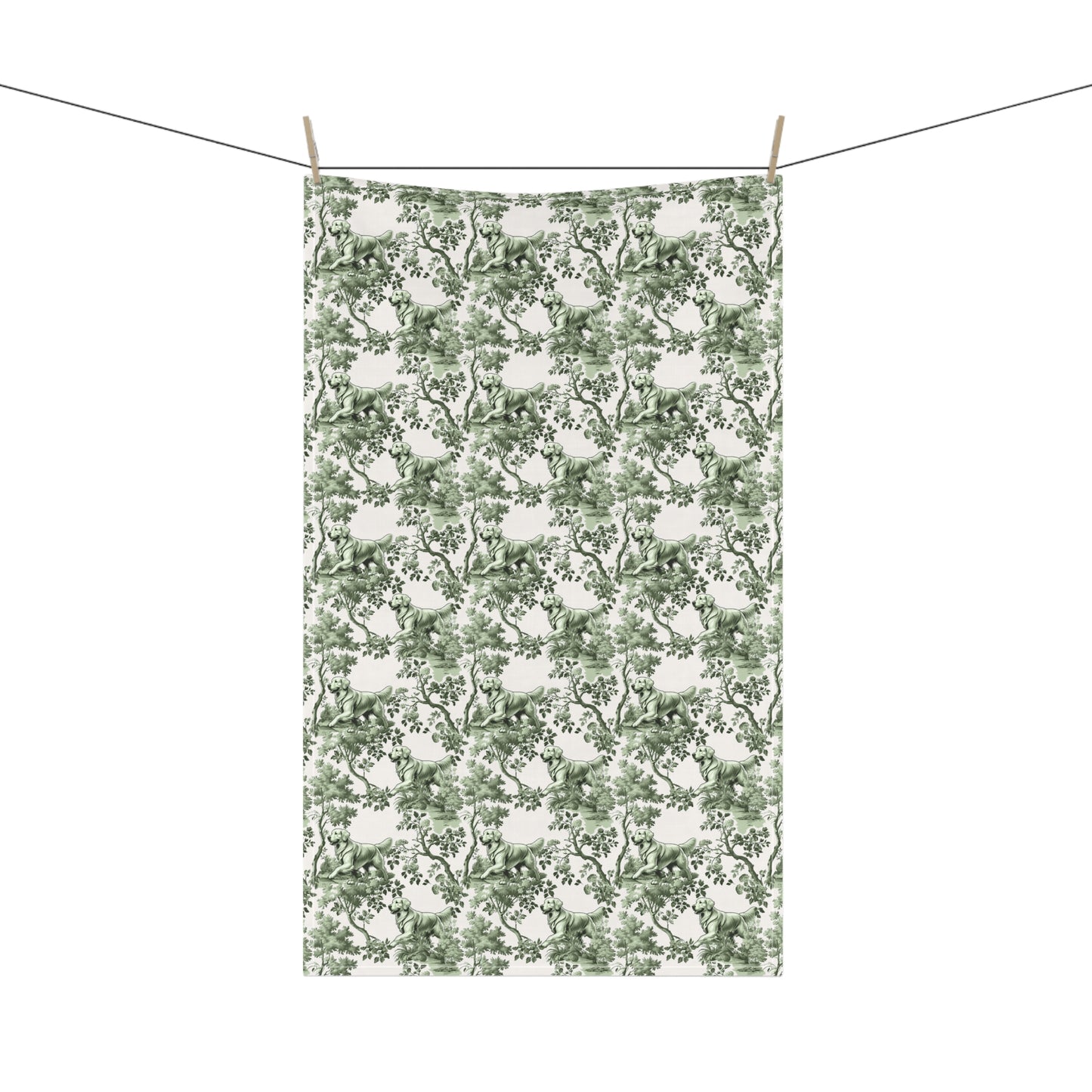 Golden Retriever Cotton Tea Towels - Sage Green Toile Pattern