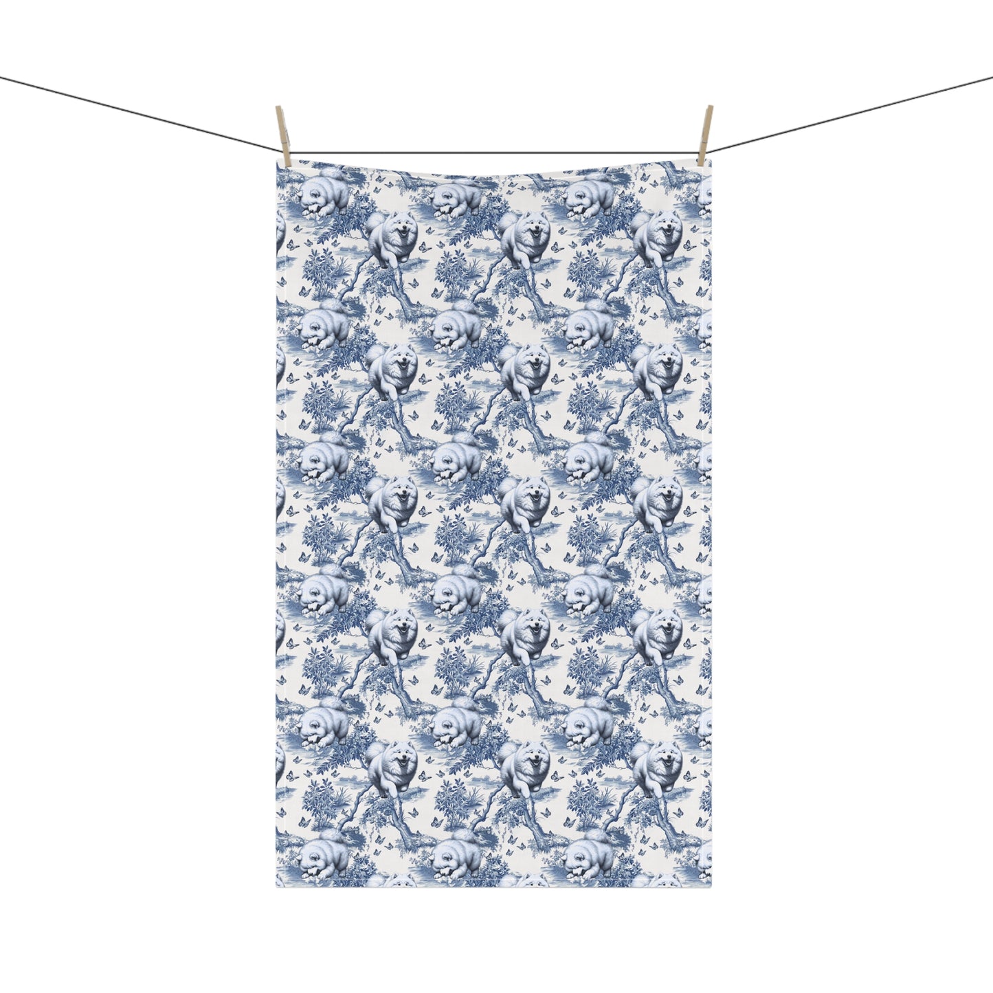 Samoyed Cotton Tea Towels - Toile Pattern