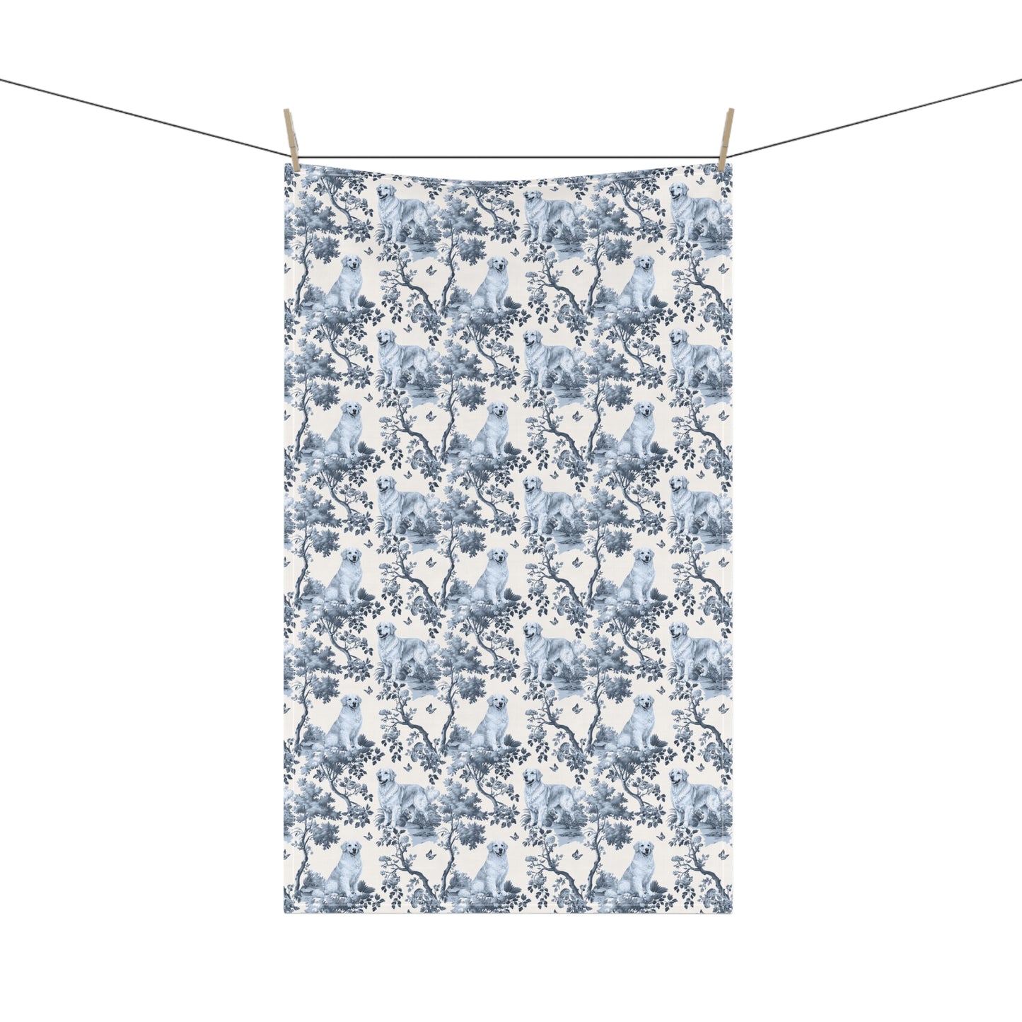 Golden Retriever Cotton Tea Towels - Blue Toile Pattern