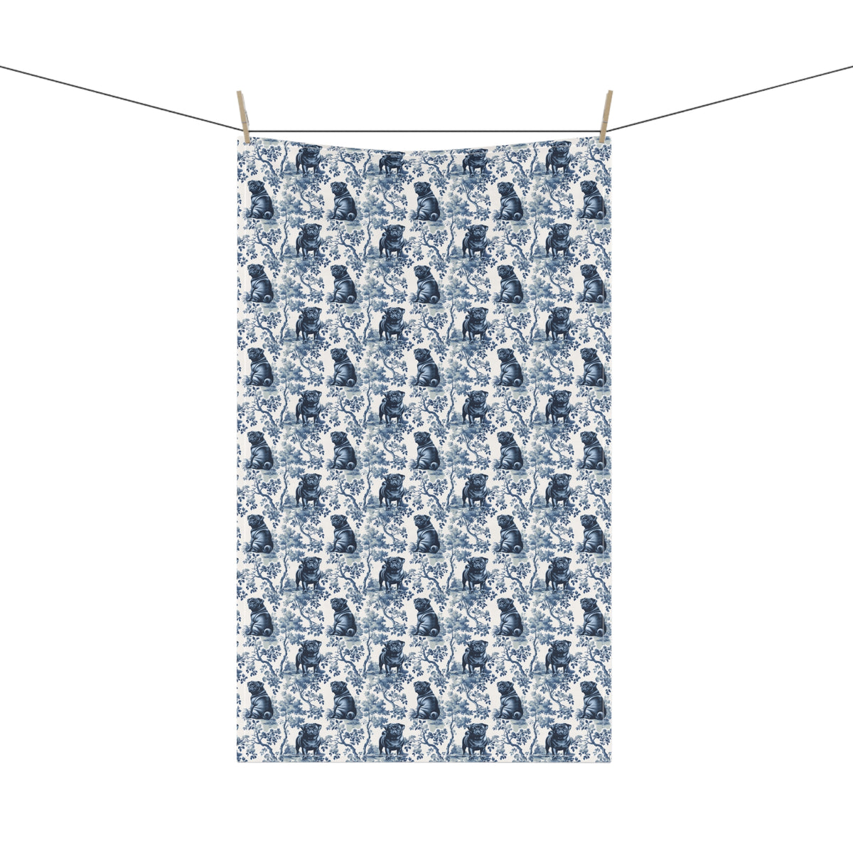 Black Pug Garden Toile tea towel