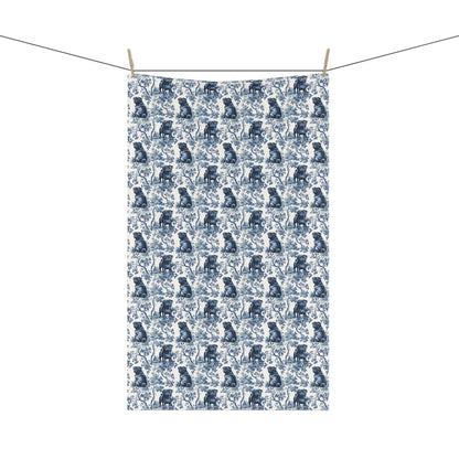 Black Pug Garden Toile tea towel