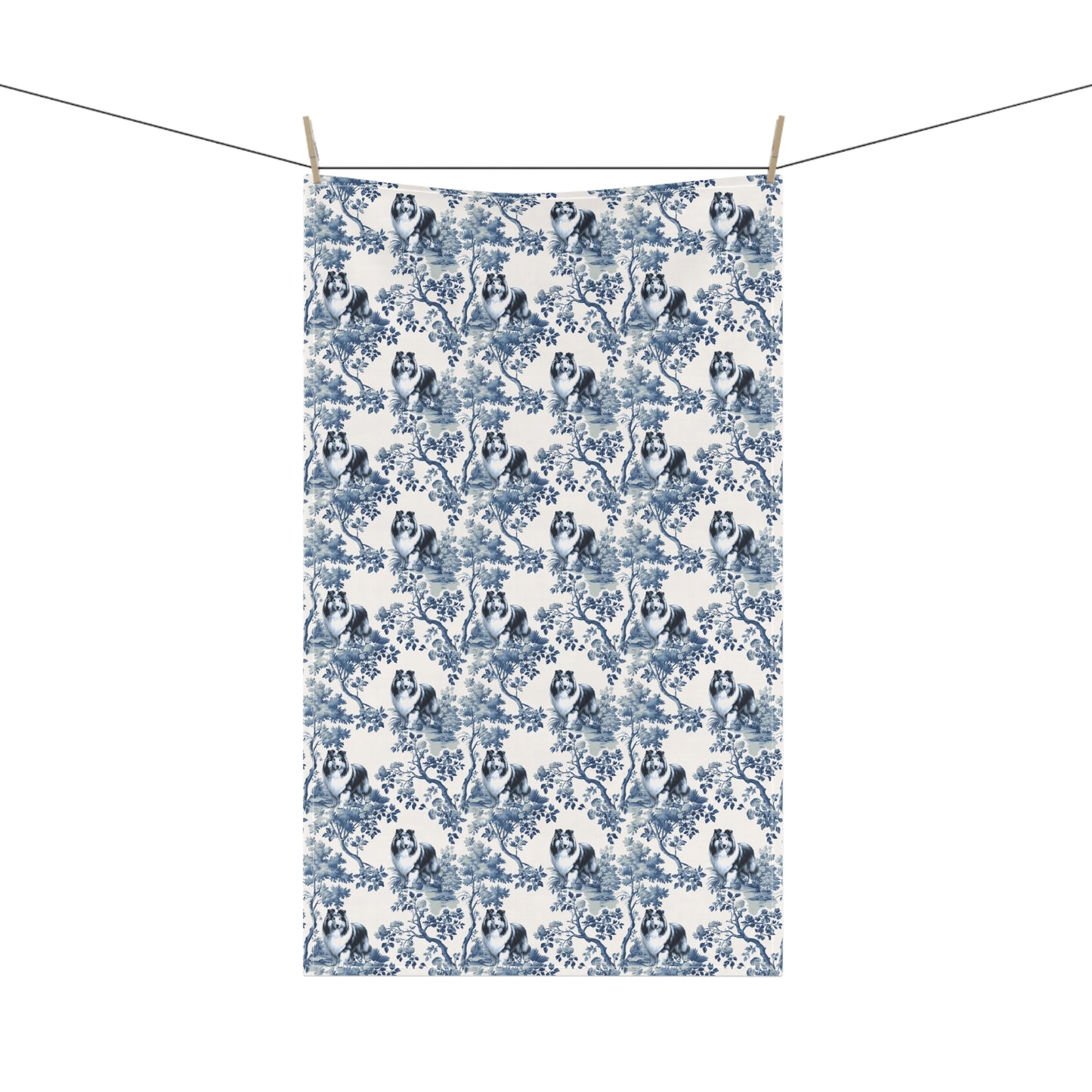 Rough Collie Cotton Tea Towels -Toile Pattern