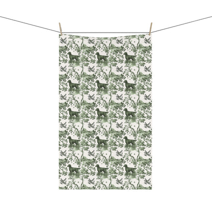 Flat-Coated Retriever Cotton Tea Towels - Sage Green Toile Pattern