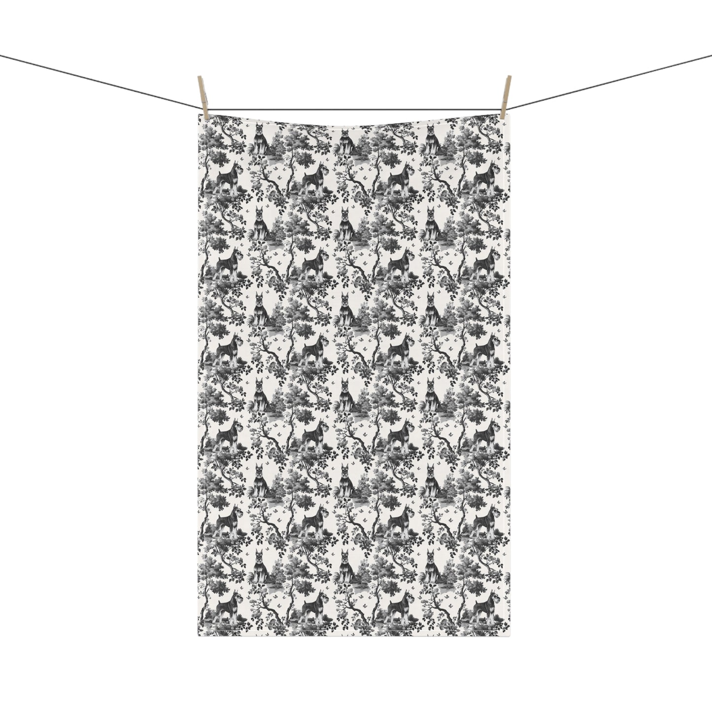 Standard Schnauzer Cotton Tea Towels - Black Toile Pattern