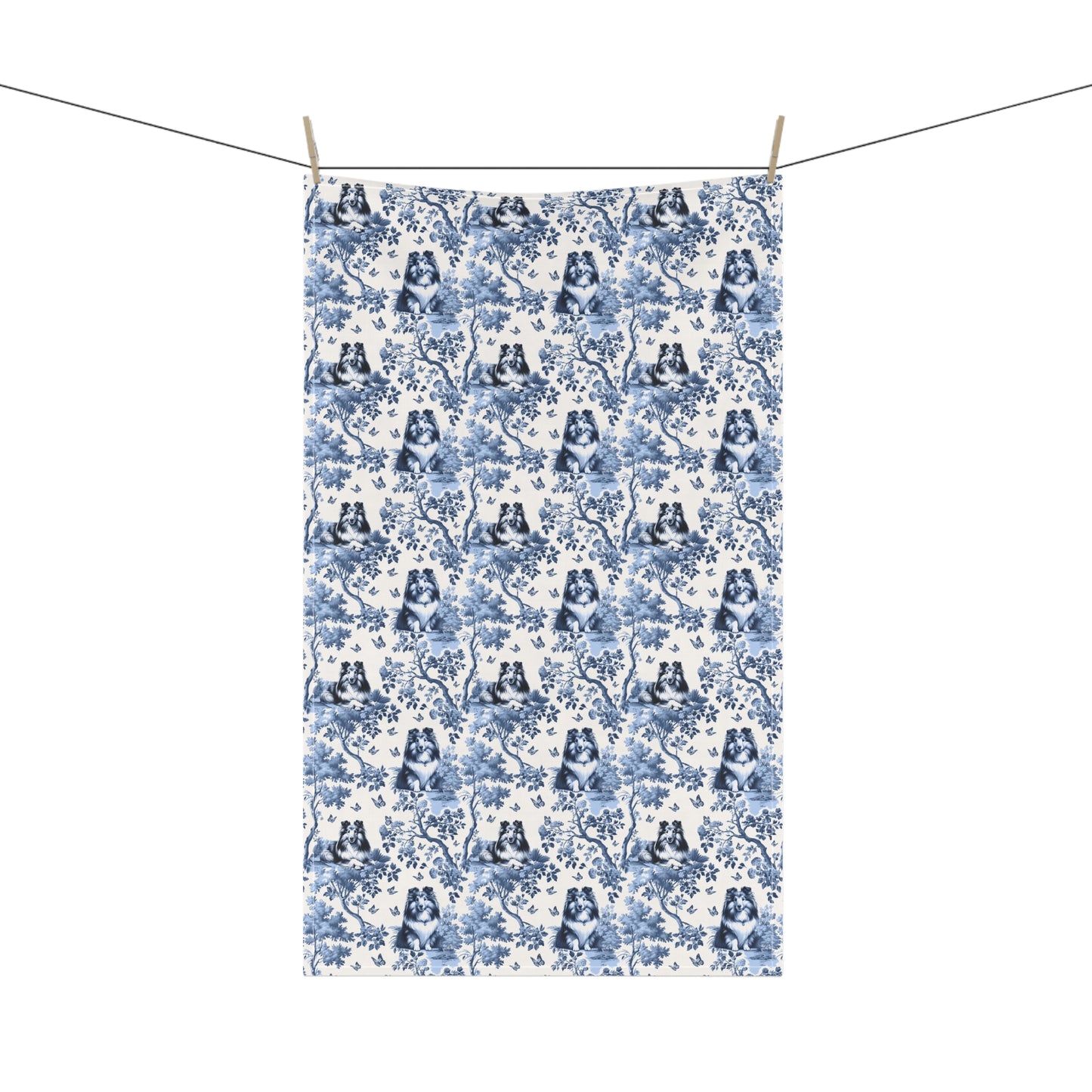 Shetland Sheepdog Cotton Tea Towels -Toile Pattern