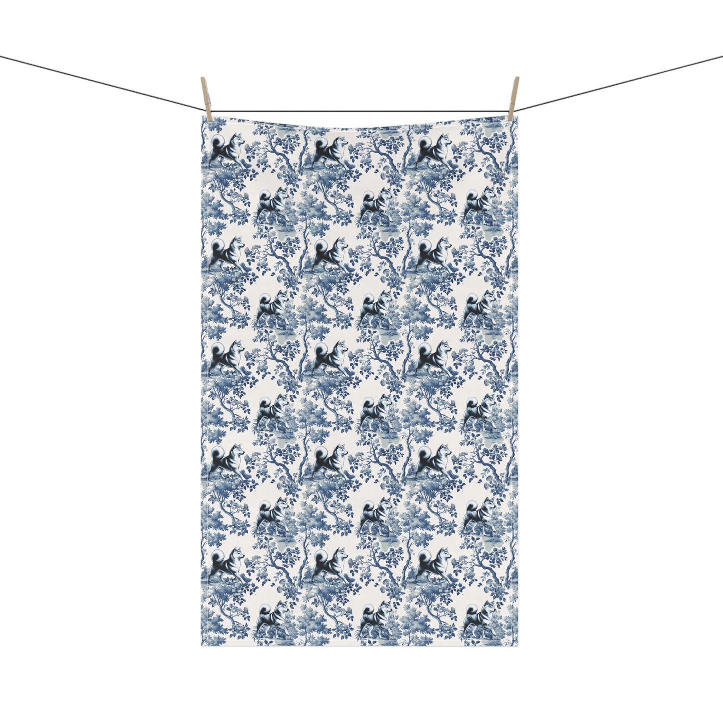 Shiba Inu Cotton Tea Towels - Toile Pattern