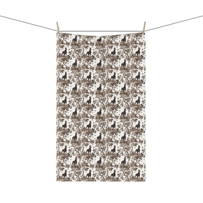 Doberman Cotton Tea Towels - Brown Toile Pattern