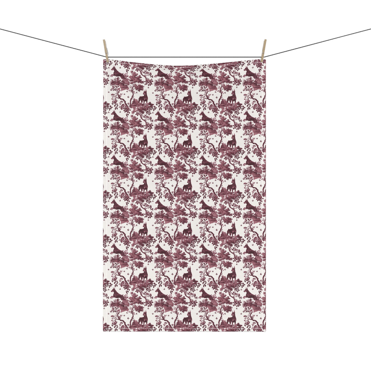 Doberman Pinscher Cranberry Toile tea towel