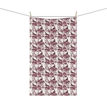 Doberman Pinscher Cranberry Toile tea towel