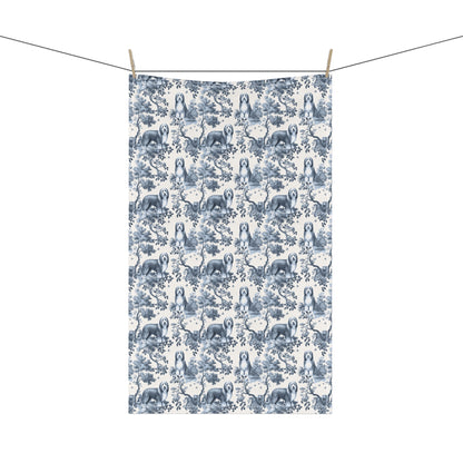 Bearded Collie Cotton Tea Towels - Toile Pattern