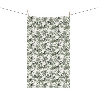 Cat Cotton Tea Towels -  Sage Green Toile Pattern