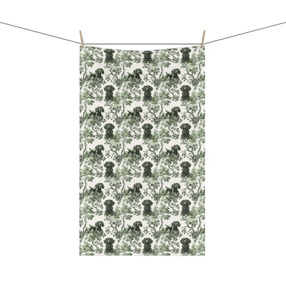Boykin Spaniel Cotton Tea Towels - Sage Green Toile Pattern