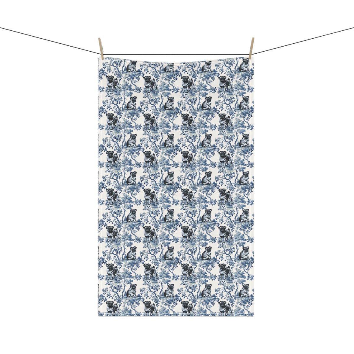 Fawn Pug Garden Toile tea towel