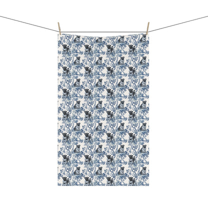 Fawn Pug Garden Toile tea towel
