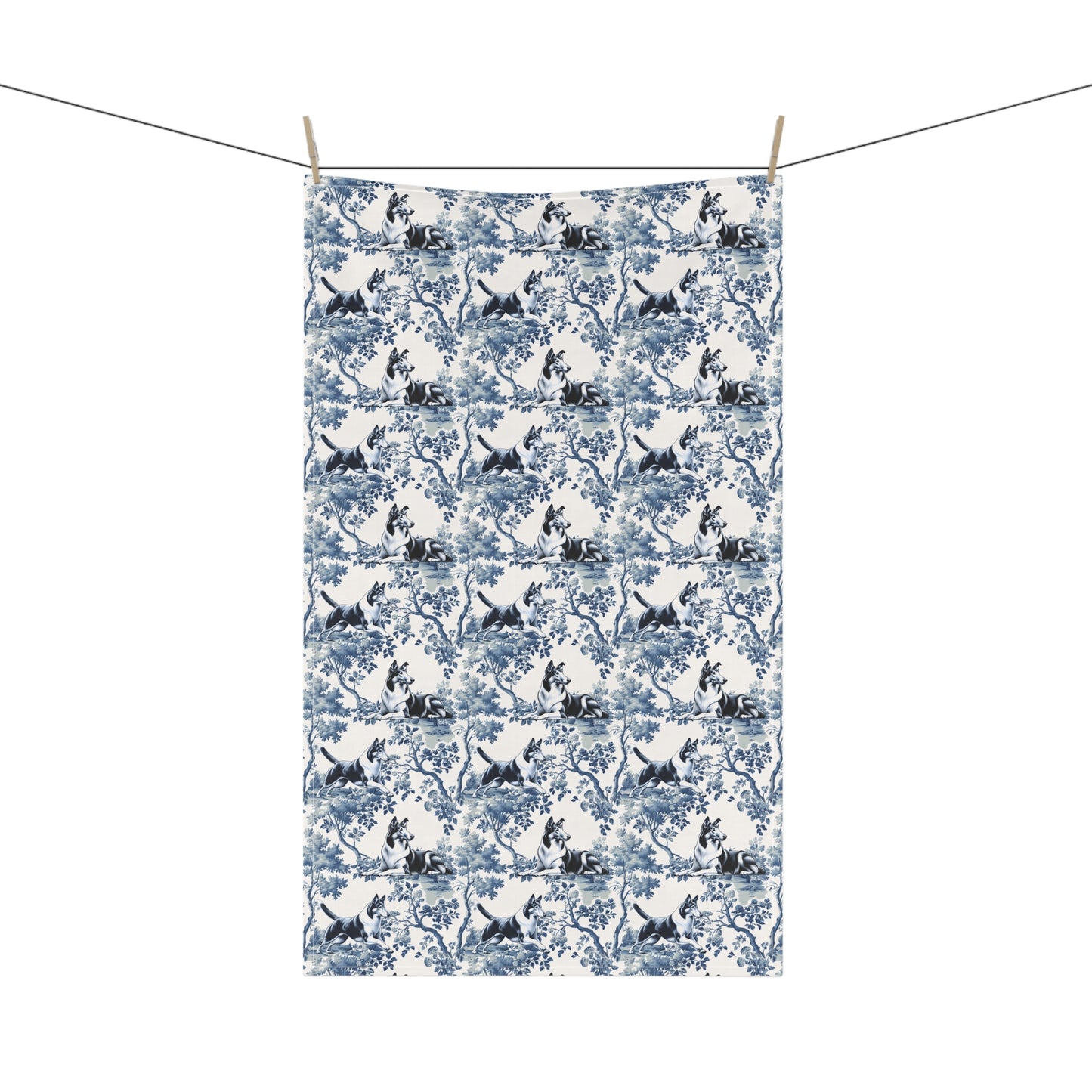 Smooth Collie Cotton Tea Towels - Toile Pattern