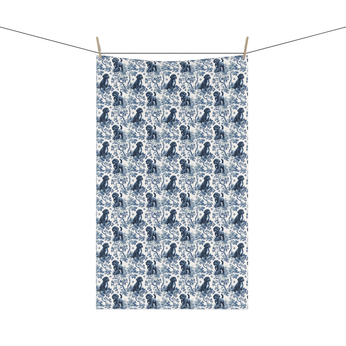 Portuguese Water Dog Garden Toile tea towel