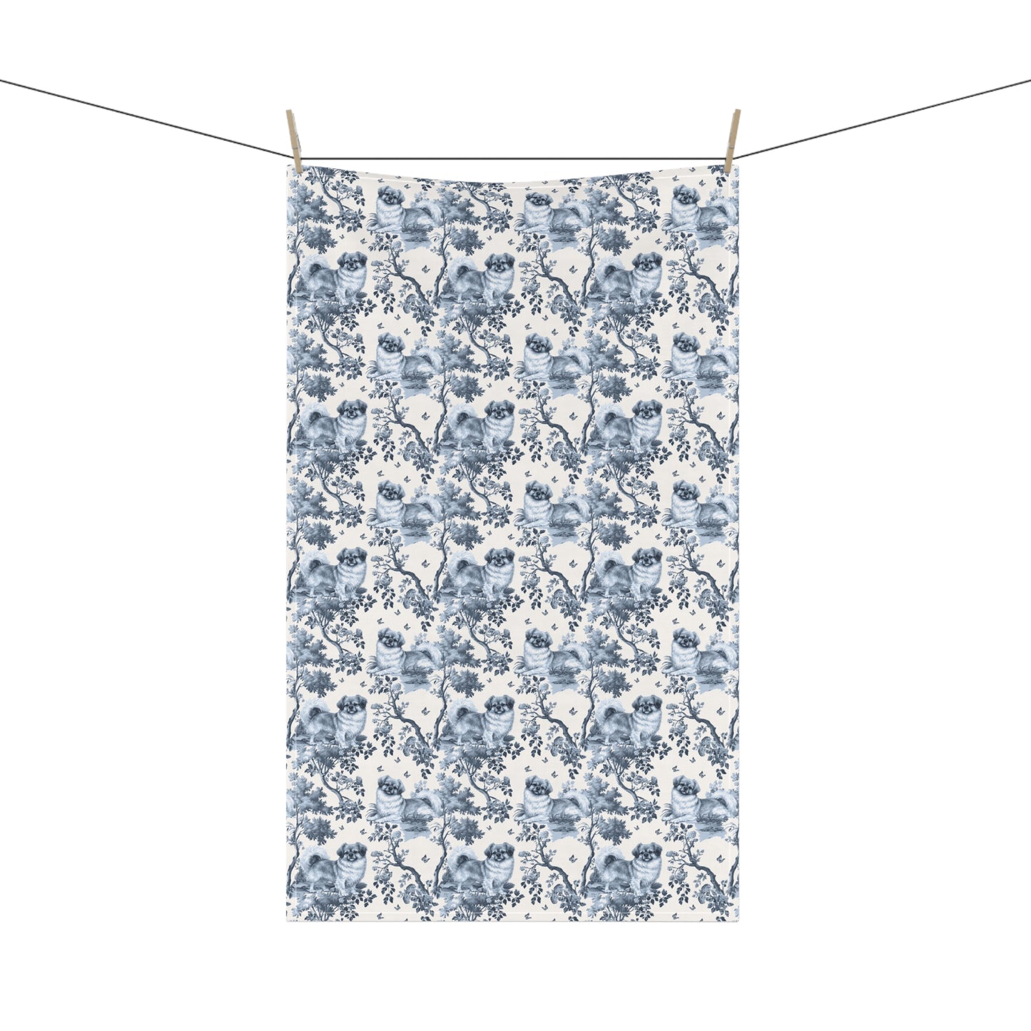 Tibetan Spaniel Cotton Tea Towels - Toile Pattern