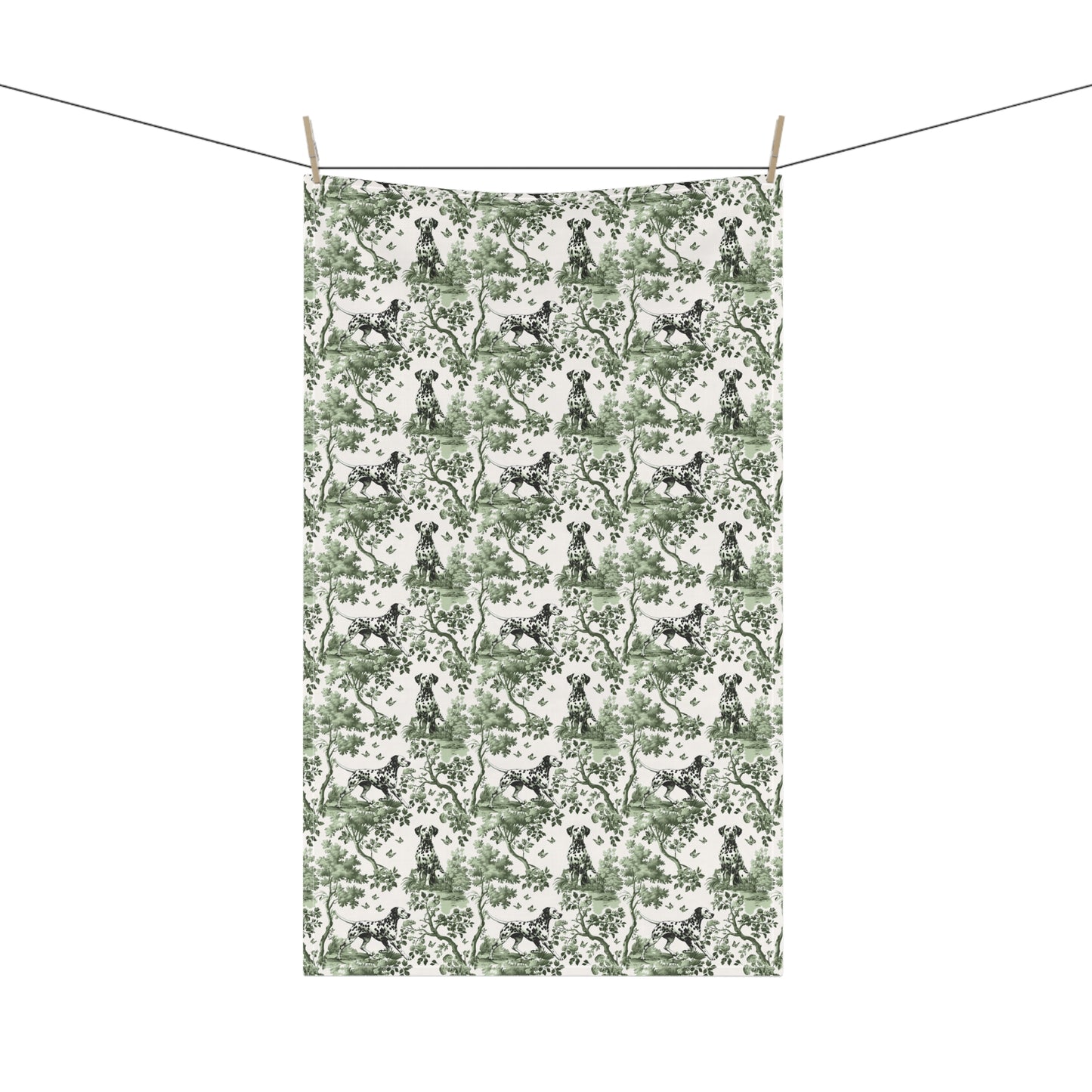 Dalmatian Cotton Tea Towels -  Sage Green Toile Pattern
