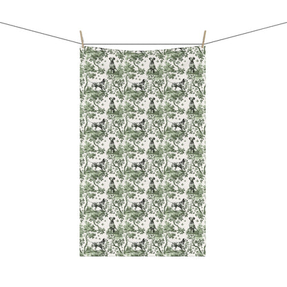 Dalmatian Cotton Tea Towels -  Sage Green Toile Pattern