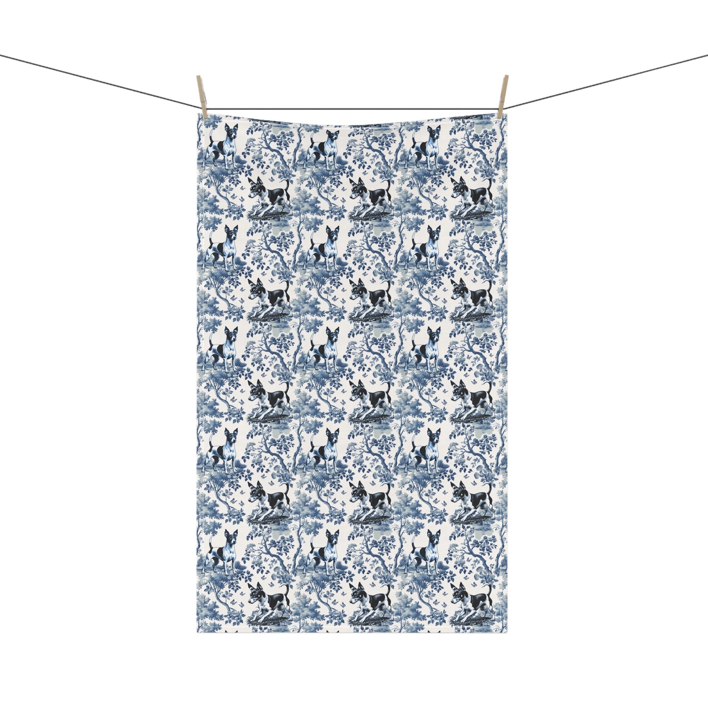 Rat Terrier Cotton Tea Towels - Toile Pattern