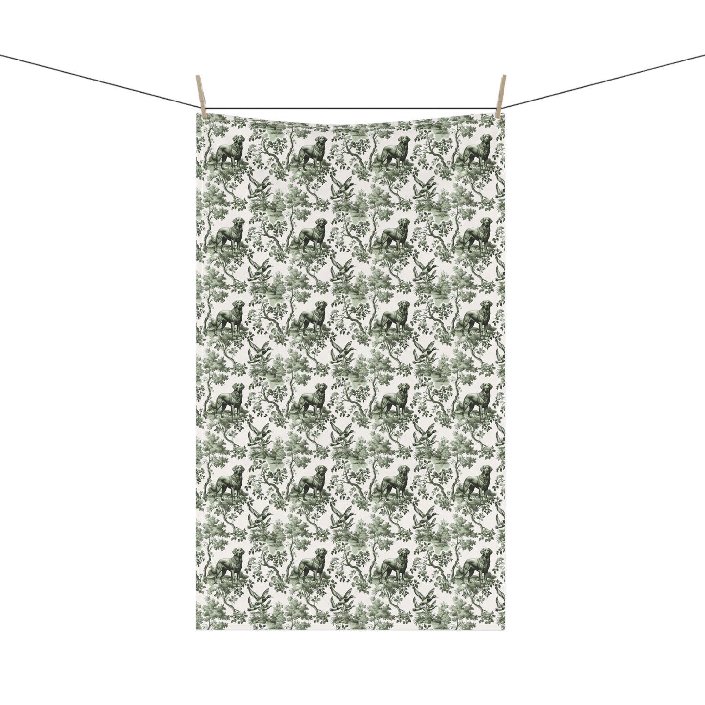Chesapeake Bay Retriever Cotton Tea Towels - Sage Green Toile Pattern