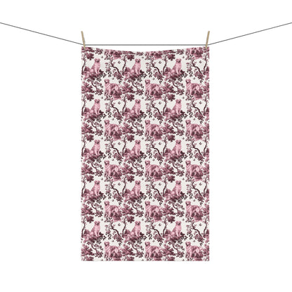 Golden Retriever Cotton Tea Towels - Red Toile Pattern