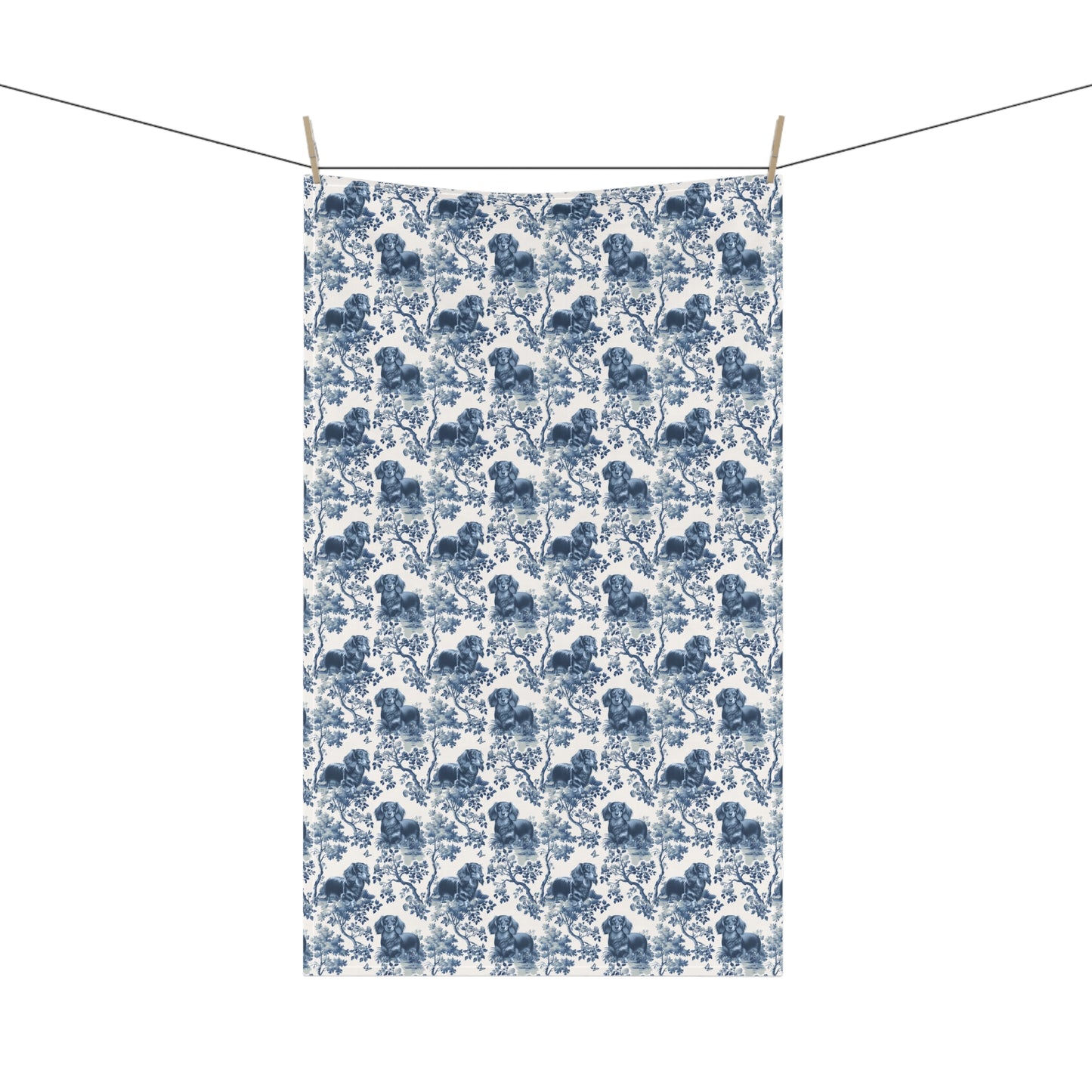 Longhaired Dachshund Cotton Tea Towels - Toile Pattern