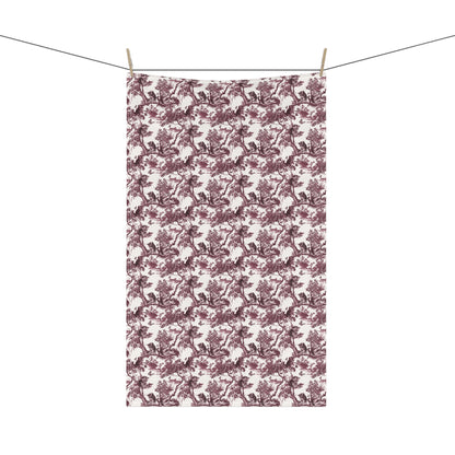 Cat Cranberry Toile tea towel