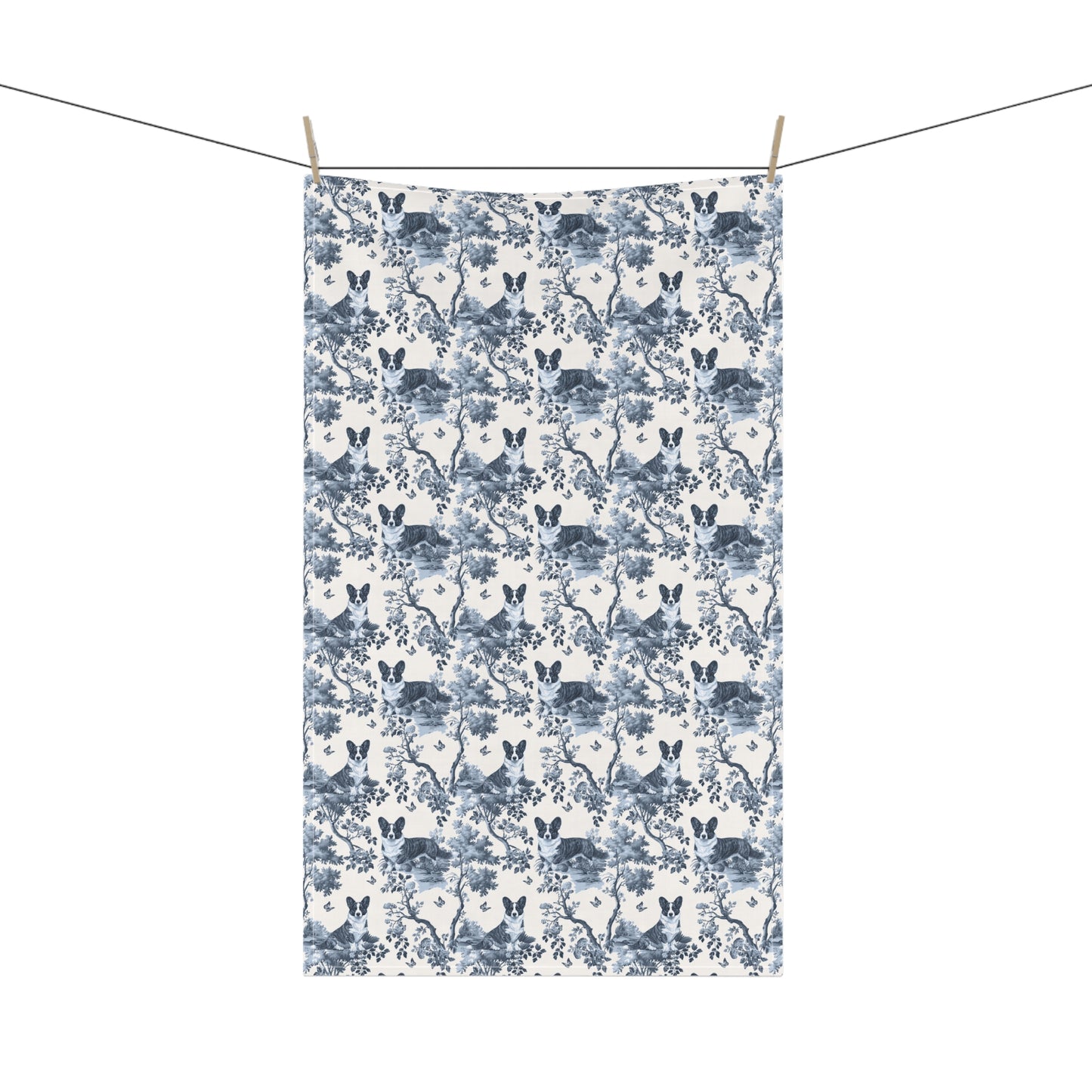 Cardigan Welsh Corgi Cotton Tea Towels - Toile Pattern