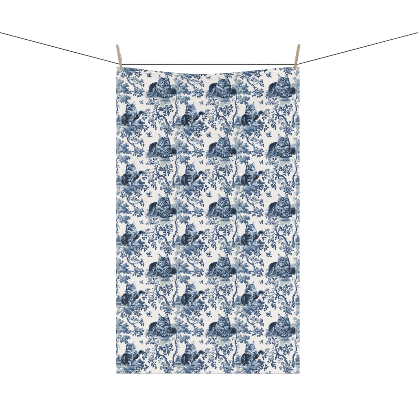 Maine Coon Cat Cotton Tea Towels - Toile Pattern