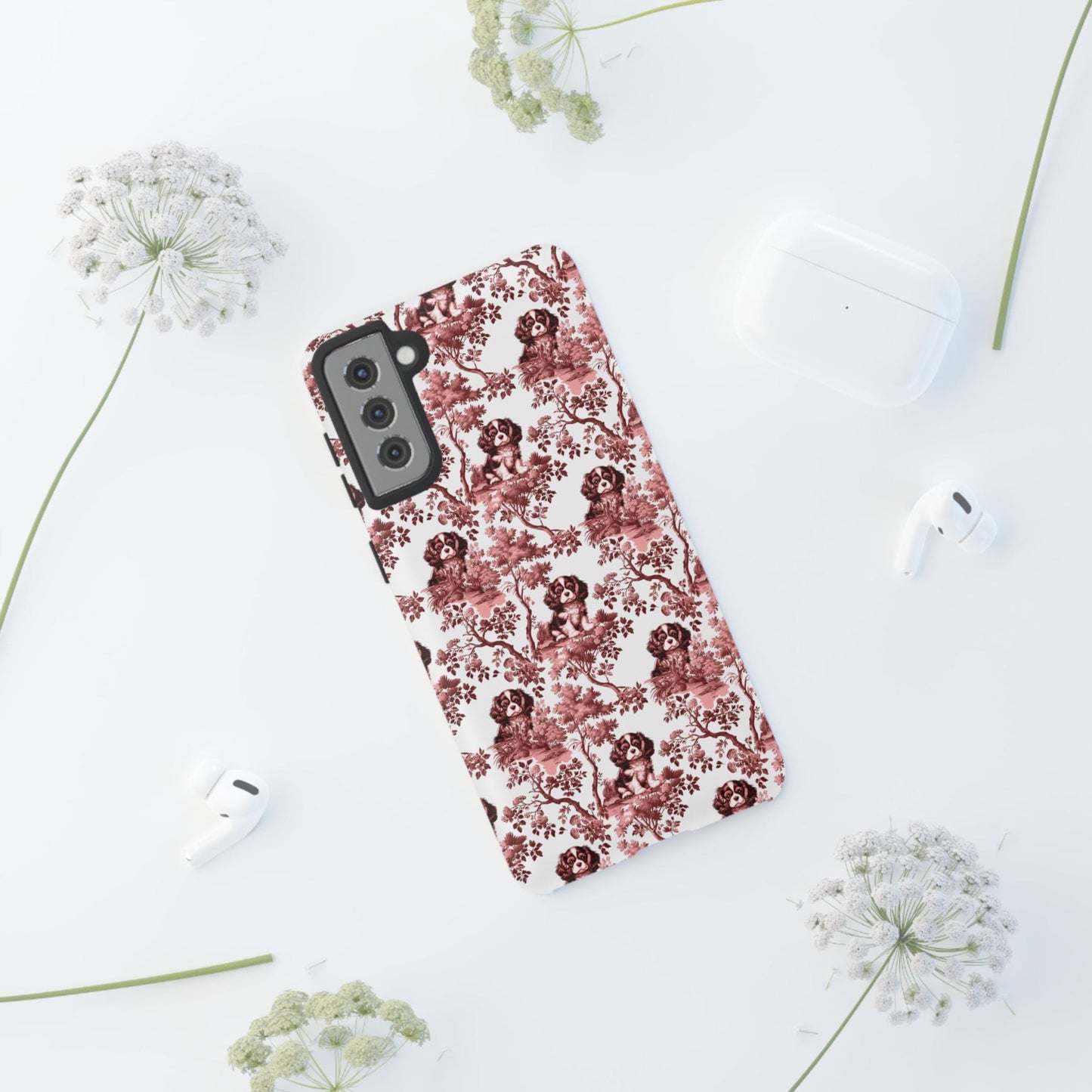 Cavalier King Charles Spaniel Phone Case -  Pink Toile Pattern