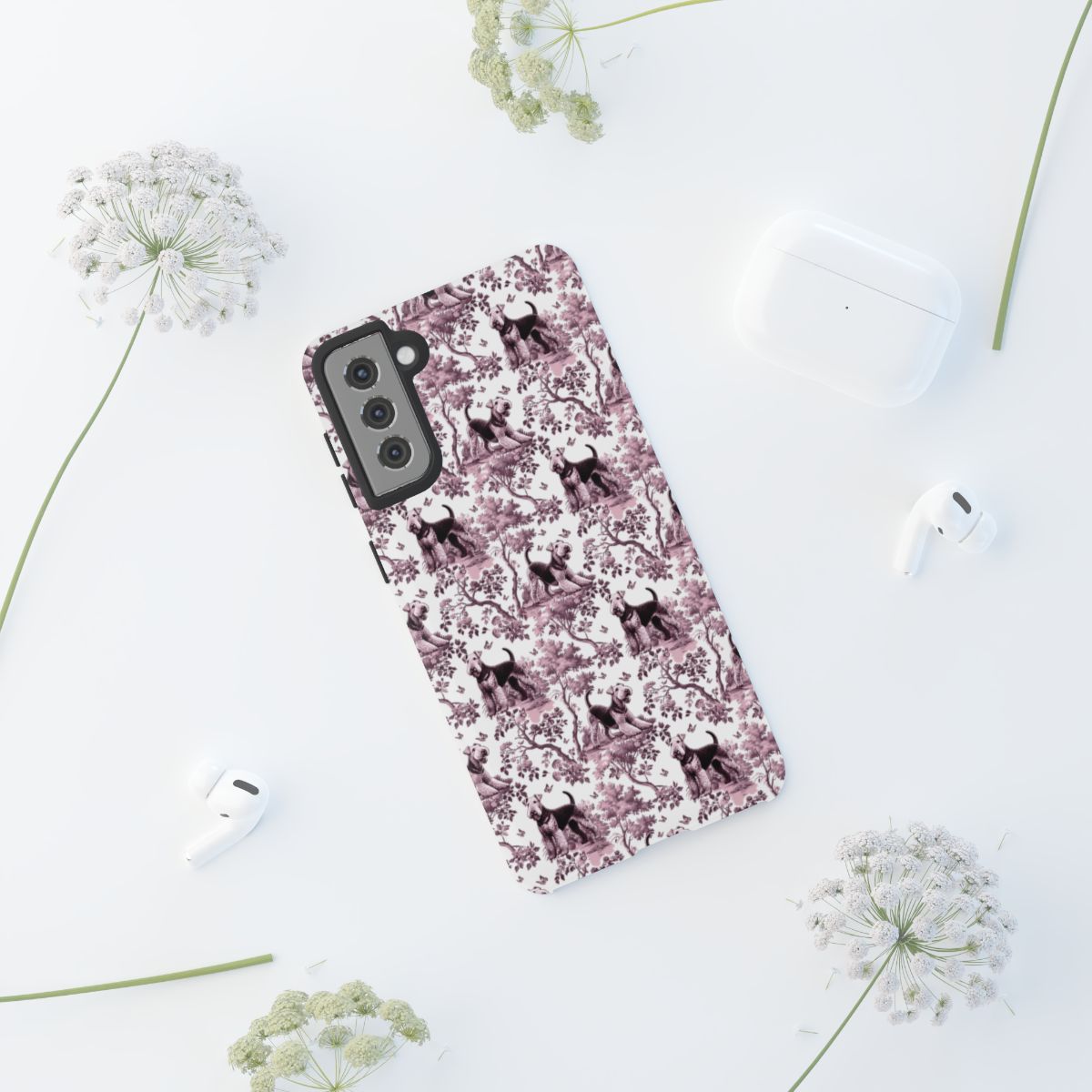 Airedale Terrier Toile Pink Phone Case - Toile Pattern