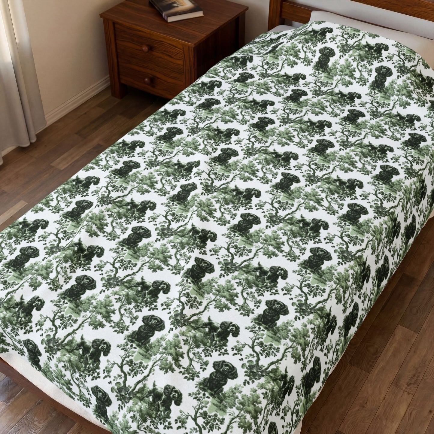 Boykin Spaniel Blanket - Sage Green Toile Pattern