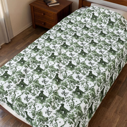 Flat-Coated Retriever Blanket - Sage Green Toile Pattern