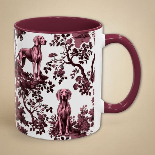 Weimaraner cranberry toile 11 oz ceramic mug, right view